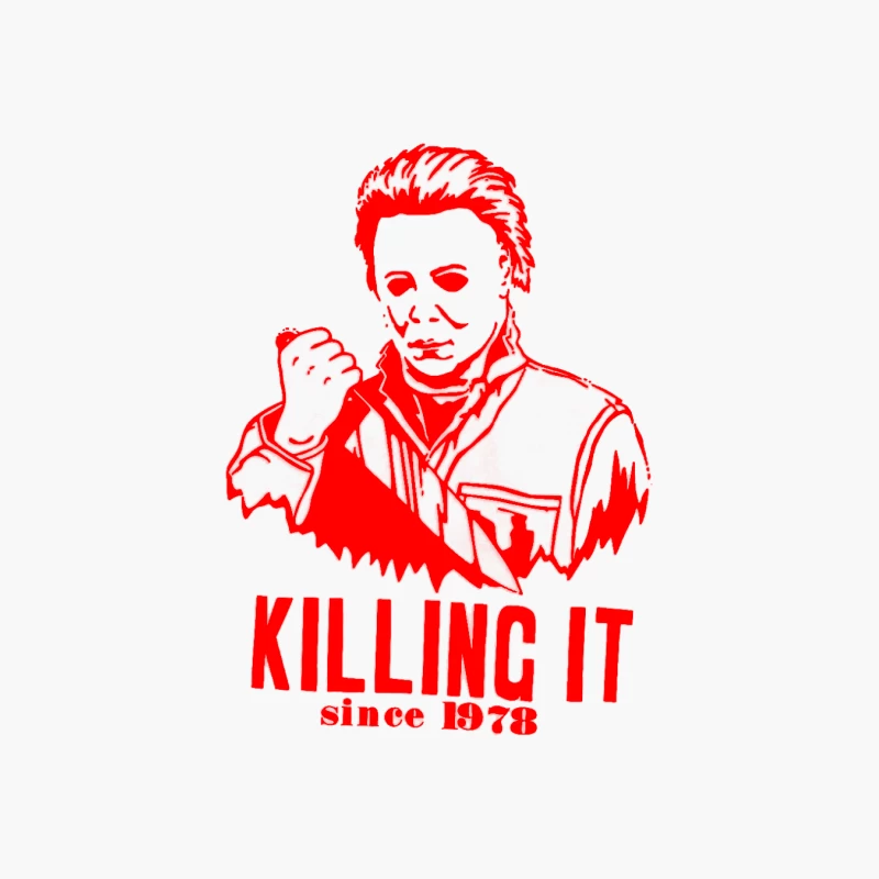 Iconic Red Illustration of Michael Myers: Horror Movie Pop Art Cotton Tote Bag