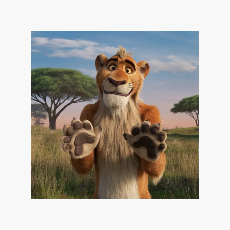 Animated Lion Character in African Savanna Scene Cotton Tote Bag
