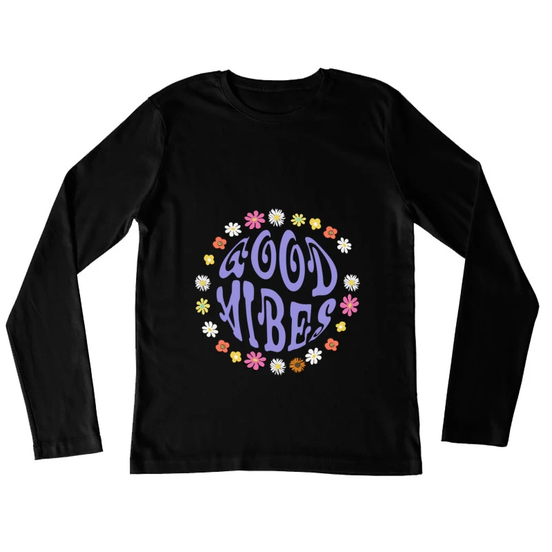 Gute Schwingungen Blumenkranz Design Damen Langarm T-Shirt
