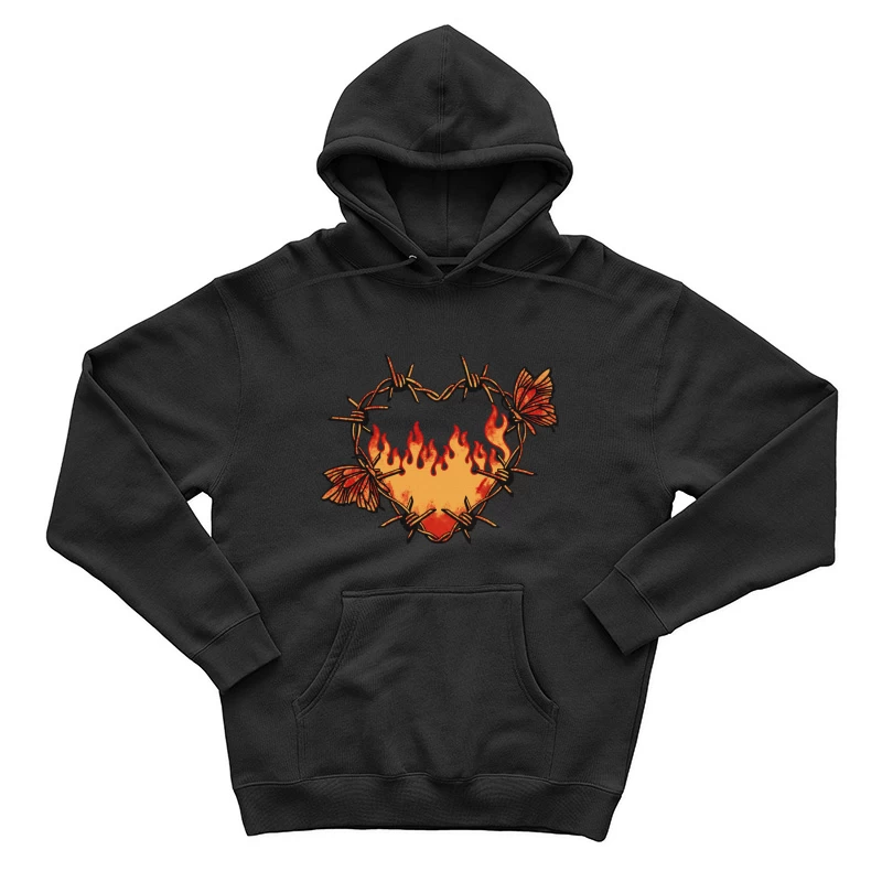 Herz aus Stacheldraht mit Flammen und Schmetterlingen Herren Pullover Hoodie