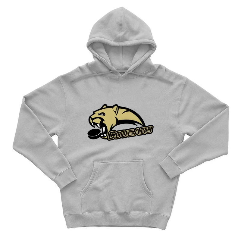 Gold and Black Cougar Hockey Team Mascot Logo Male Pullover Hoodie