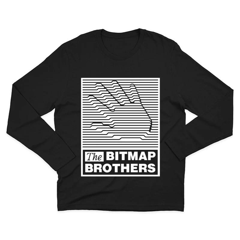 Bitmap Brothers Logo with Striped Hand Optical Illusion Male Long Sleeve T-Shirt