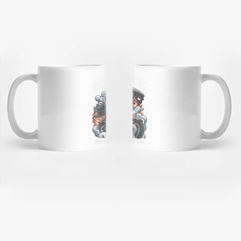 Grim Reaper's Fiery Motorcycle Ride Coffee Mug