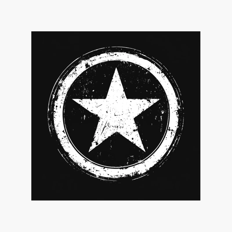 Distressed Star Symbol in Circle: Black and White Grunge Emblem Cotton Tote Bag