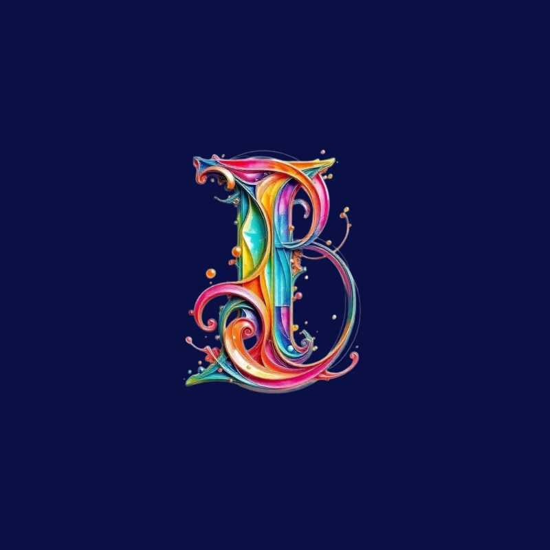 Ornate Rainbow Watercolor Letter B Typography Art Travel Mug