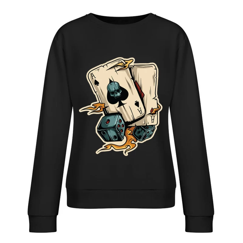 Flammenkarten und Würfel Damen Pullover Sweatshirt