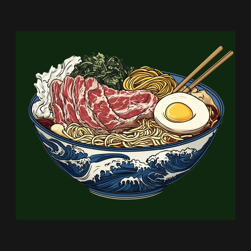 Artistic Japanese Ramen Bowl with Wave Design Mouse Pad