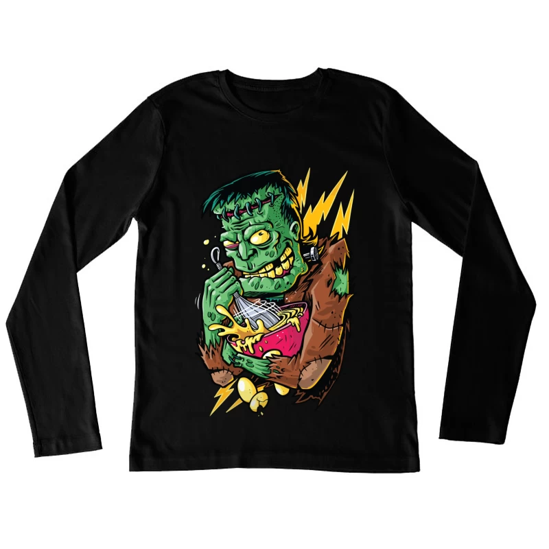 Playful Cartoon Frankenstein Monster with Food Female Long Sleeve T-Shirt