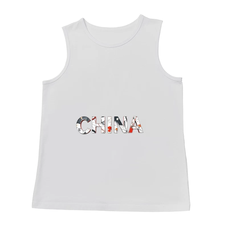 Artistic China Typography with Oriental Floral Design Male Tank Top