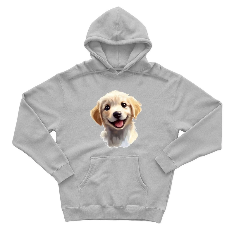 Adorable Smiling Golden Retriever Puppy Digital Portrait Male Pullover Hoodie