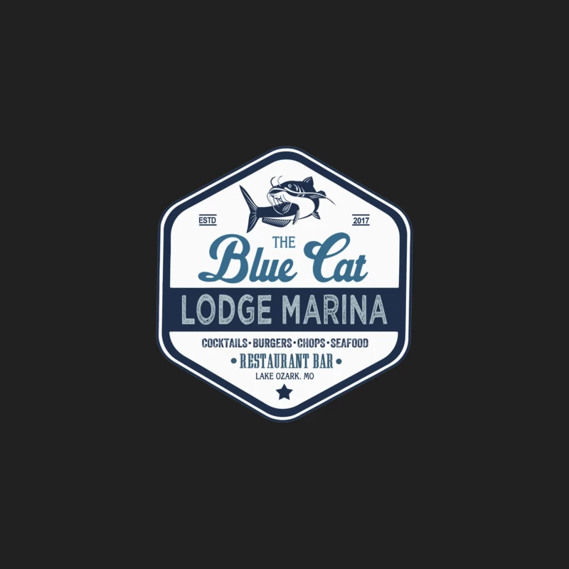 The Blue Cat Lodge Marina Restaurant and Bar - Vintage Nautical Logo Design Bucket Hat