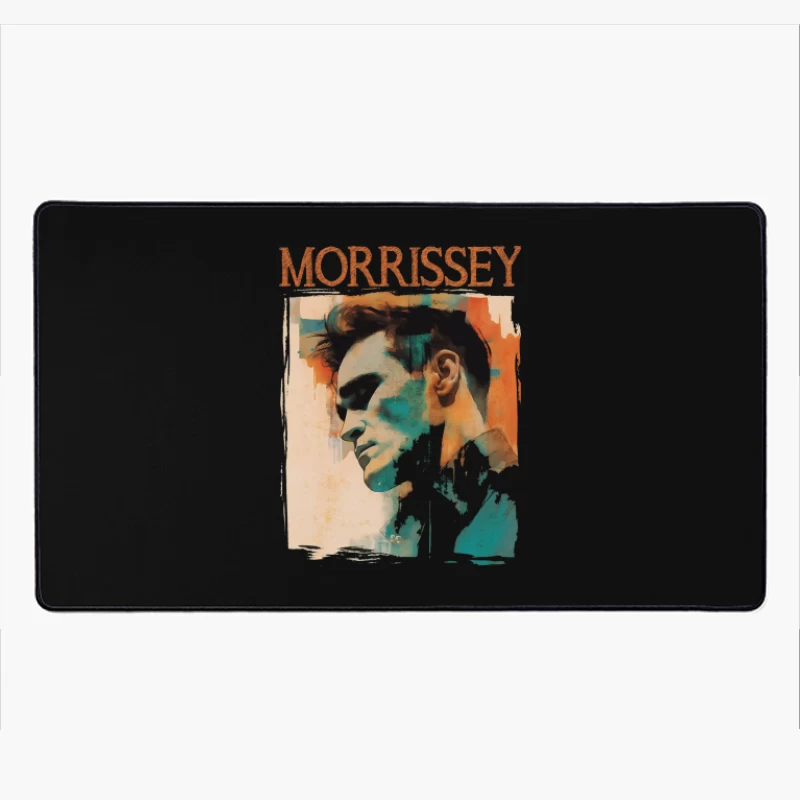 Artistic Watercolor Portrait with Morrissey Typography Desk Mat