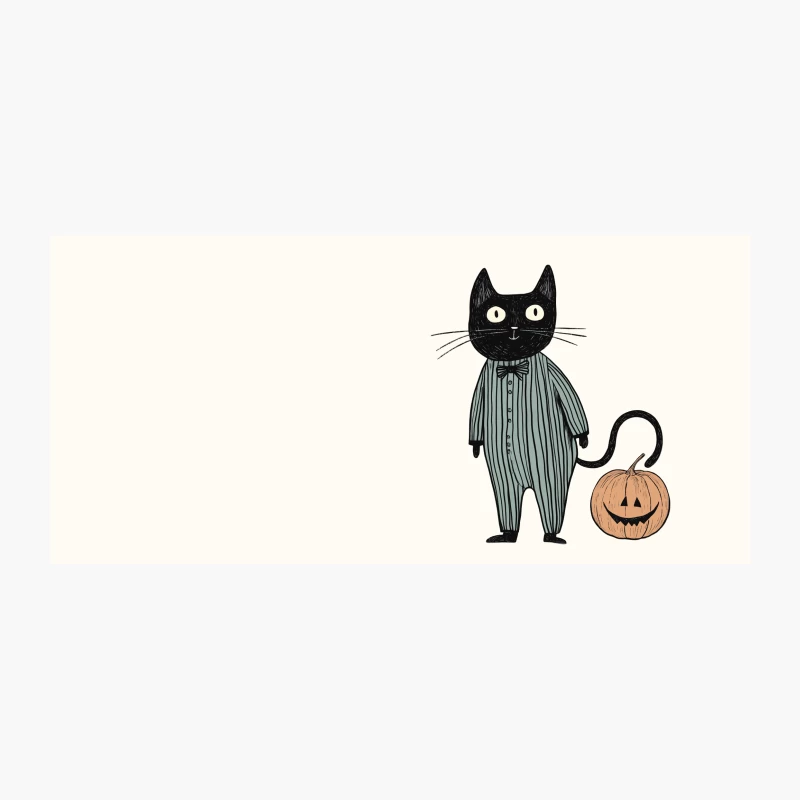 Whimsical Halloween Cat in Striped Pajamas with Jack-o'-Lantern Coffee Mug