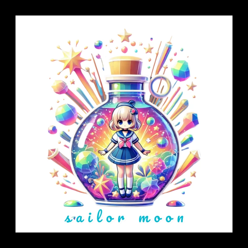 Magical Chibi Sailor in Rainbow Crystal Bottle Pin