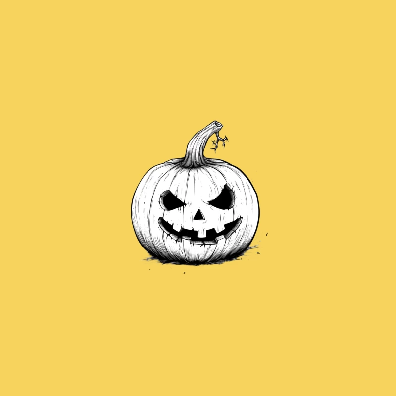 Spooky Black and White Jack-o'-Lantern Illustration for Halloween Bucket Hat