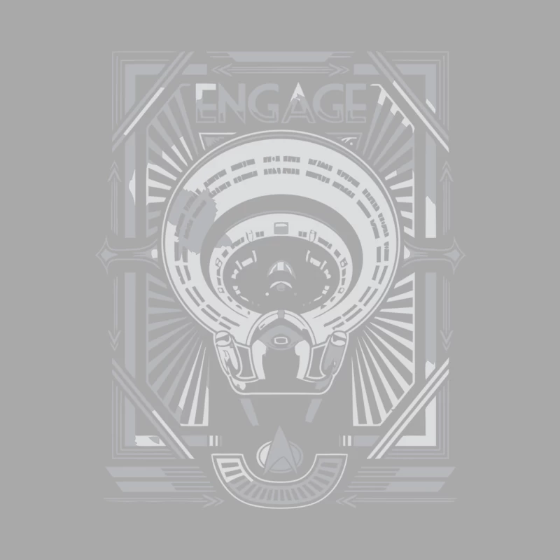 Futuristic Star Trek Enterprise Geometric Design with "Engage" Command Male Pullover Hoodie