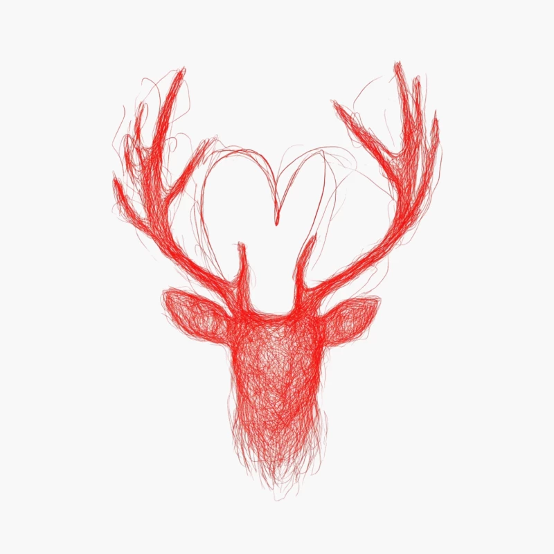 Red Sketched Deer Head with Antlers Cotton Tote Bag