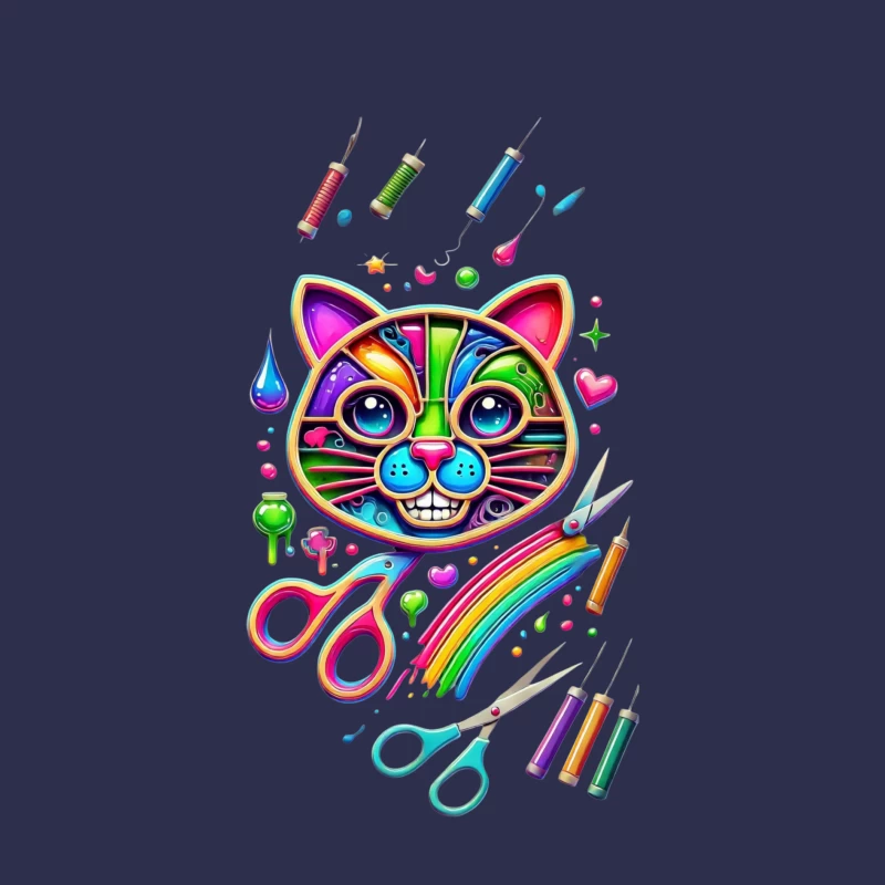 Rainbow Pop Art Cat with Creative Art Supplies Female Long Sleeve T-Shirt