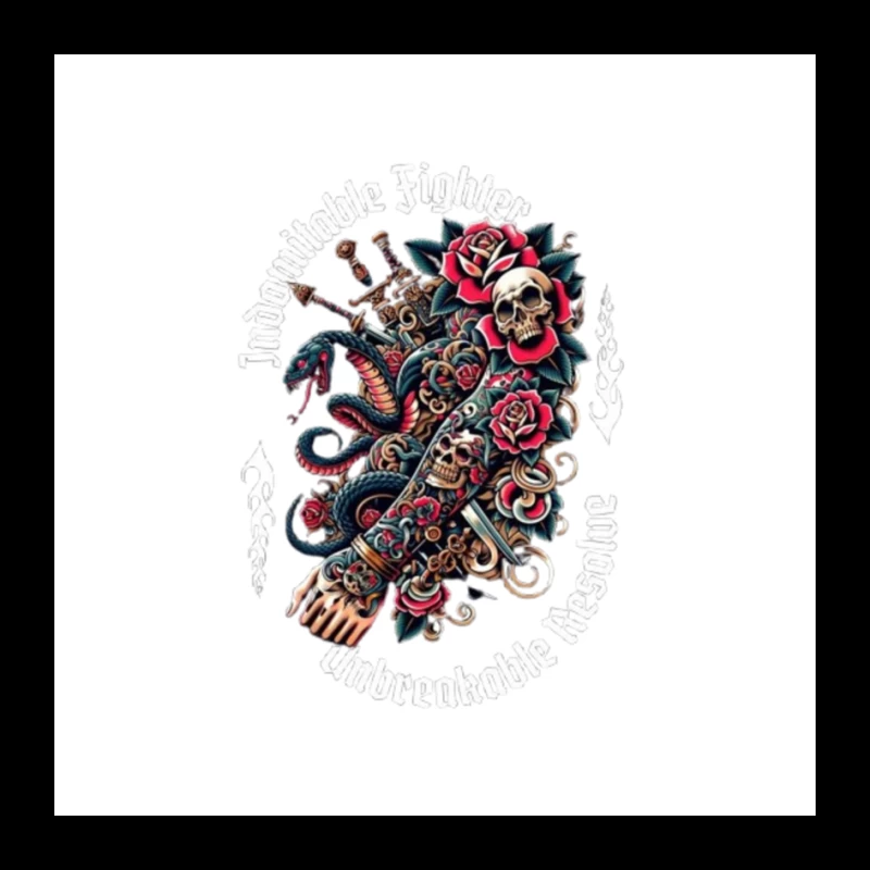 Gothic Skull and Rose Octopus Tattoo Design Pin