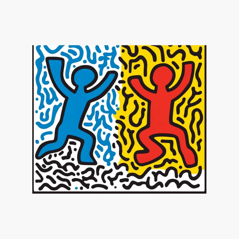 Keith Haring-Inspired Pop Art: Vibrant Dancing Figures Cotton Tote Bag