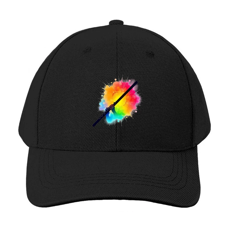 Rainbow Flute with Colorful Watercolor Splash Effect Baseball Cap