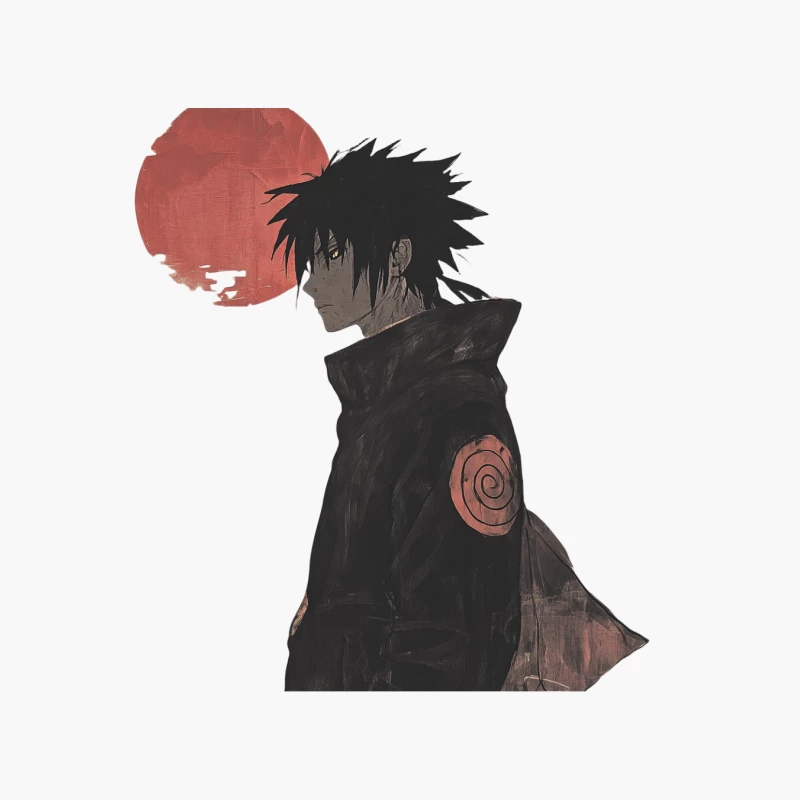 Uchiha Clan Ninja under Red Moon in Manga Style Cotton Tote Bag