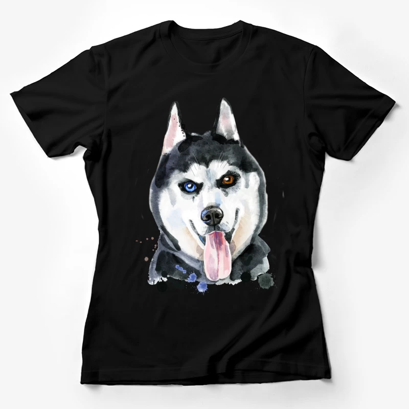 Portrait aquarelle de husky avec yeux hétérochromes Femme T-Shirt