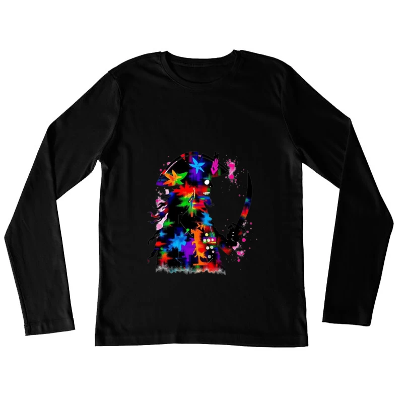Colorful Pirate Silhouette with Sword Female Long Sleeve T-Shirt
