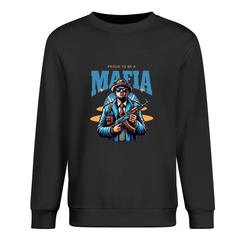 Vintage-Style Mafia Gangster Illustration with Weapon Male Pullover Sweatshirt