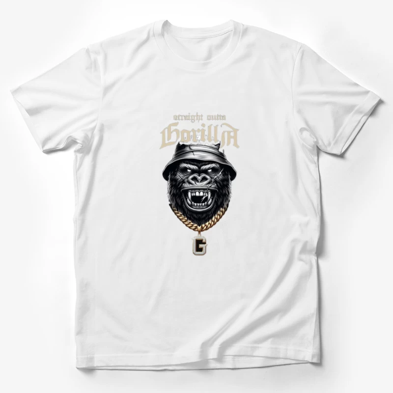 Aggressive Gorilla in Bucket Hat with Gold Chain Street Art Design Male T-Shirt