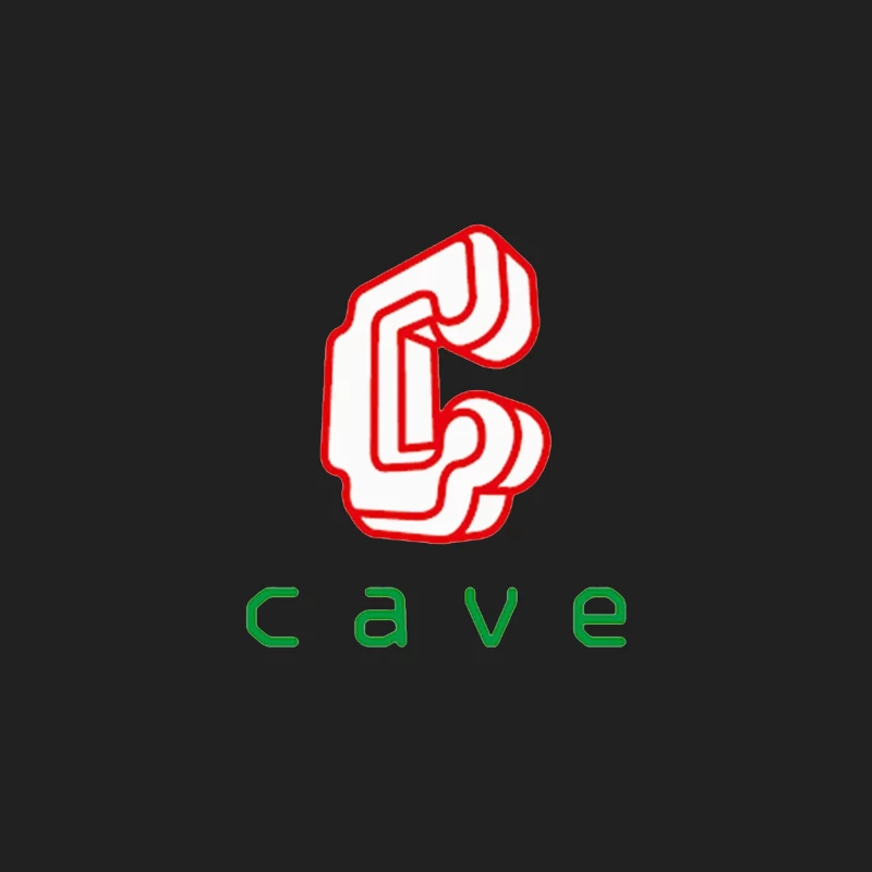 Cave: Red Geometric Logo with Green Text Bucket Hat