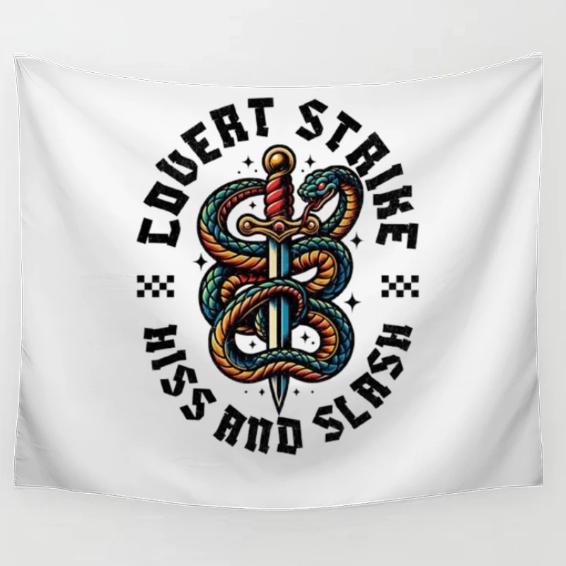 Traditional Snake and Dagger Logo Design - Covert Strike Emblem Tapestry