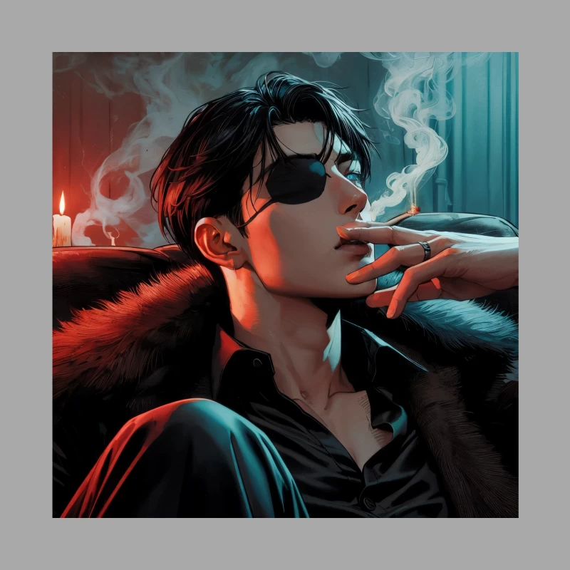 Mysterious Figure in Moody Portrait with Eye Patch and Cigarette Male Pullover Hoodie