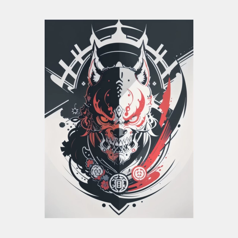 Demonic Oni Mask: Japanese-Inspired Skull Tattoo Design Male Tank Top
