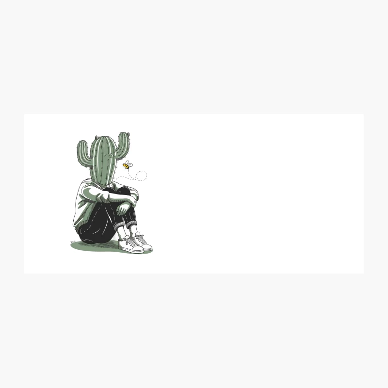 Surreal Cactus-Headed Figure: Urban Loneliness Illustrated Coffee Mug