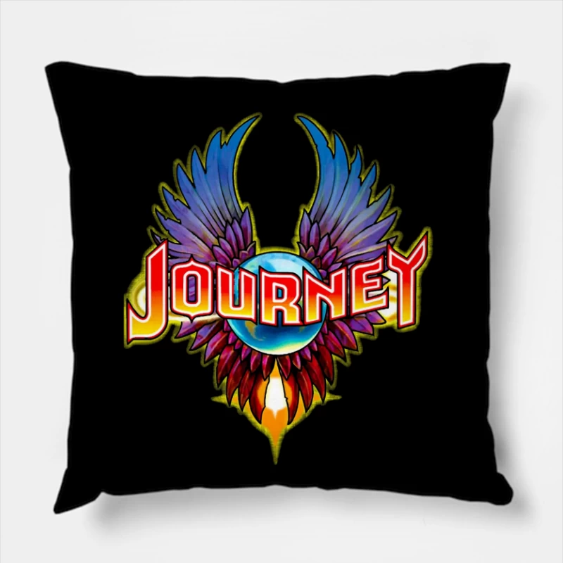 Colorful Winged Logo of Journey Rock Band Throw Pillow