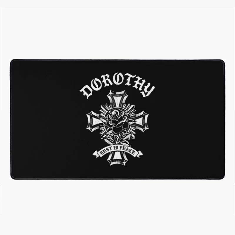 Gothic Memorial Cross with Rose and "Rest in Peace" Inscription Desk Mat