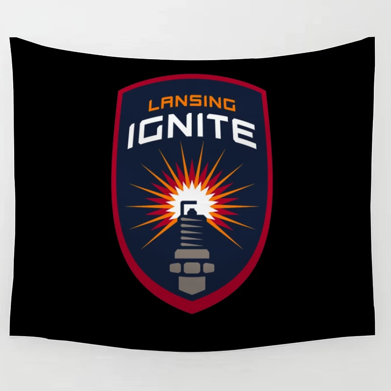 Lansing Ignite Soccer Team Shield Logo with Lighthouse Emblem Tapestry