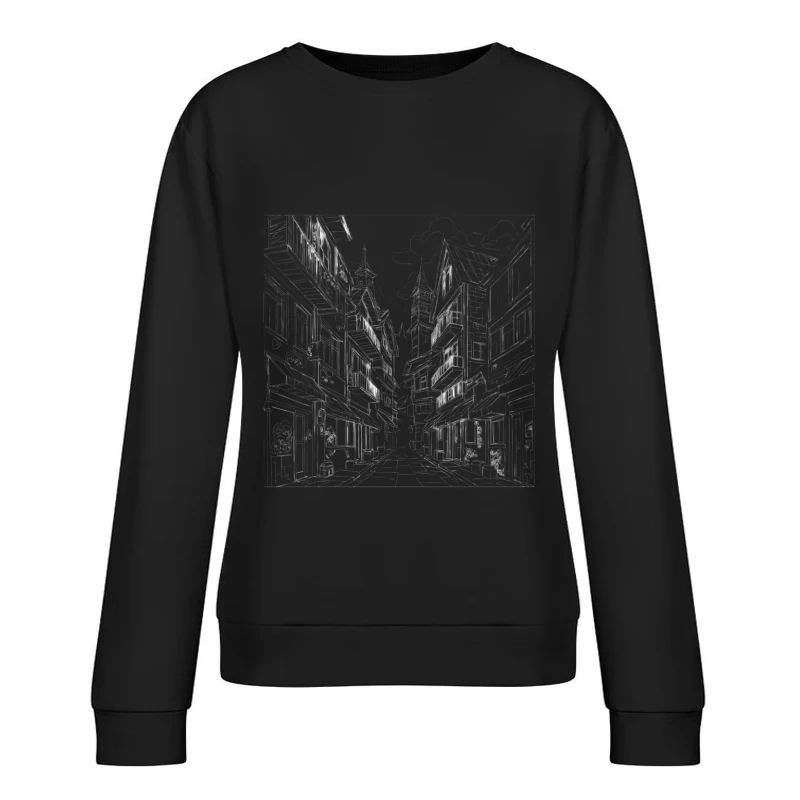 Charming Architectural Illustration of a Street Alley Female Pullover Sweatshirt