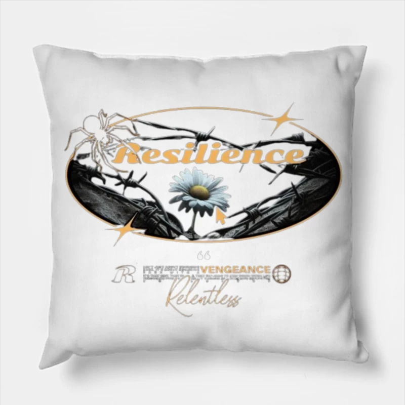 Resilient Daisy Breaking Through Barbed Wire - Artistic Motivational Design Throw Pillow