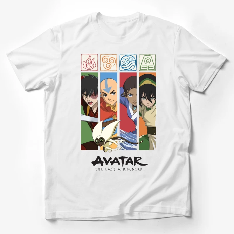 Avatar: The Last Airbender Character Panel with Elemental Symbols Male T-Shirt