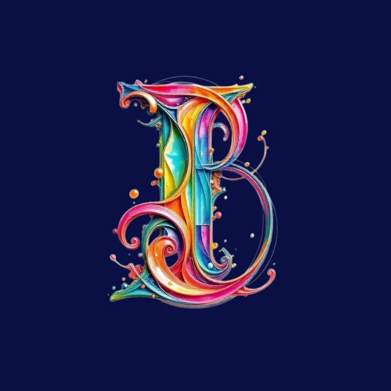 Ornate Rainbow Watercolor Letter B Typography Art Tapestry