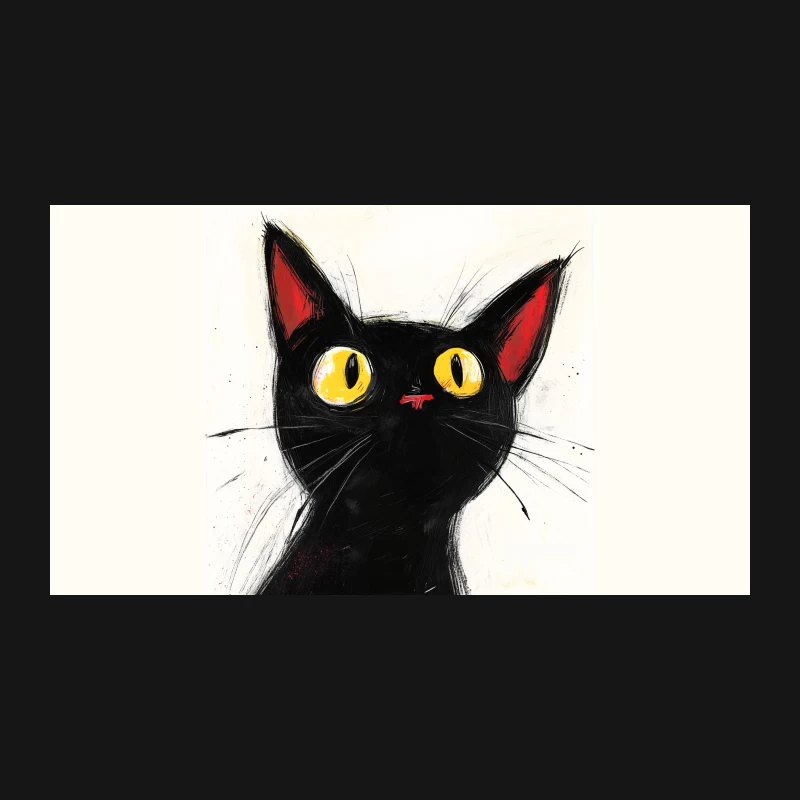 Whimsical Black Cat with Striking Yellow Eyes Desk Mat