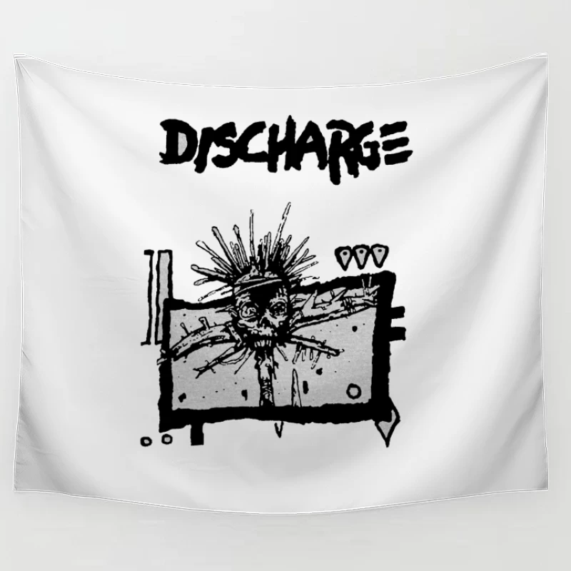 Discharge Punk Band Skull Logo Artwork Tapestry