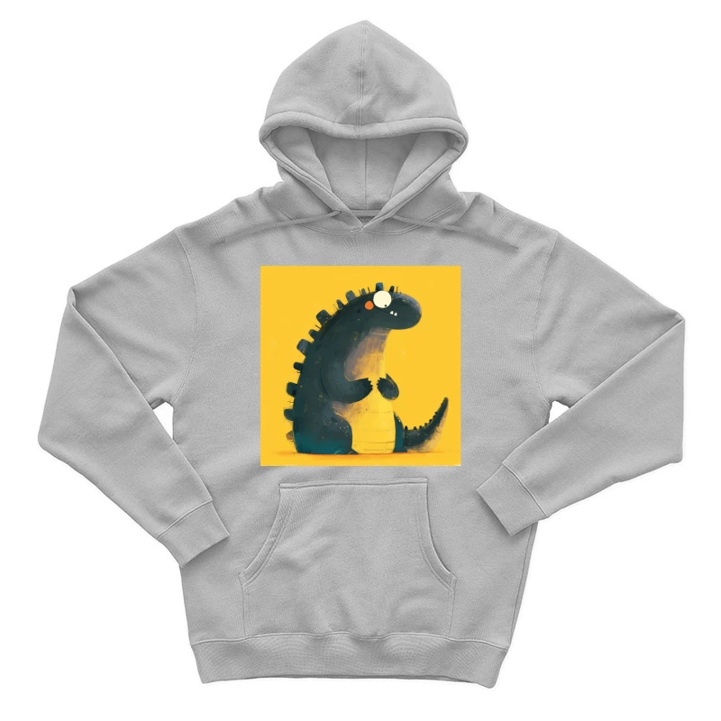 Cute Cartoon Dinosaur Character on Yellow Background Male Pullover Hoodie