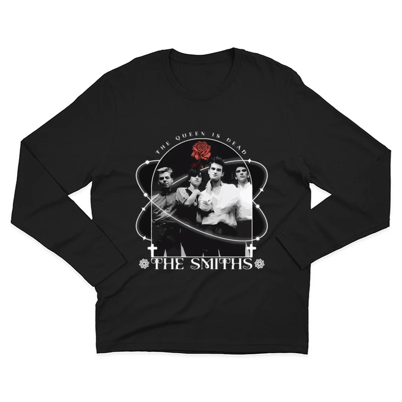 The Smiths - Vintage Black and White Band Portrait with Red Rose Male Long Sleeve T-Shirt