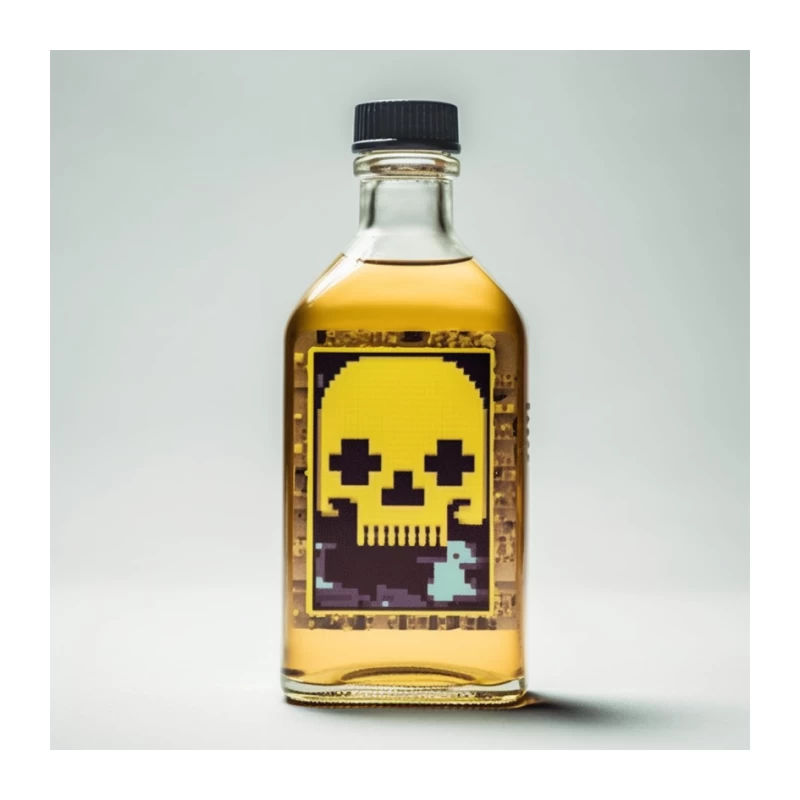 Pixel Art Skull Liquor Bottle with Retro Gaming Design Pin