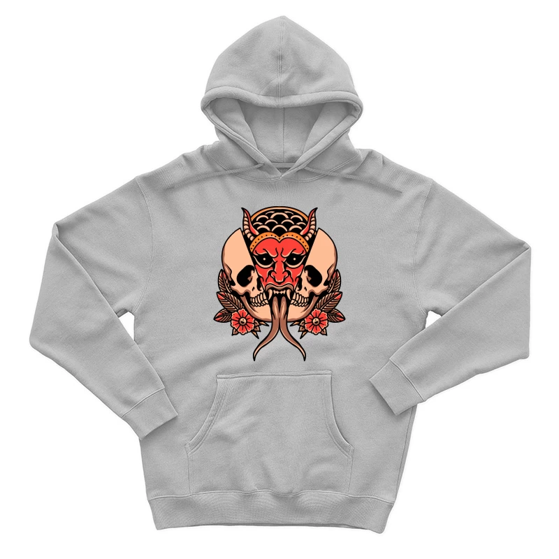 Fierce Demon and Skull Artwork Male Pullover Hoodie