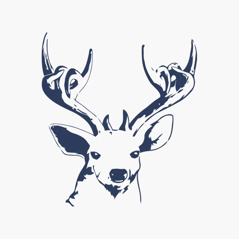 Stylized Deer Head Silhouette with Antlers Cotton Tote Bag
