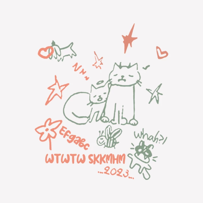 Skizze von Katzen mit Sternen und Herzen Herren T-Shirt